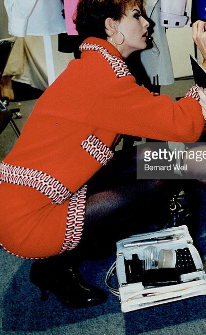 CHANEL 90A Vintage Supermodel Red Wool Tweed Skirt 34 36 シャネル ヴィンテージ スーパーモデル レッド ウール ツイード スカート 即発