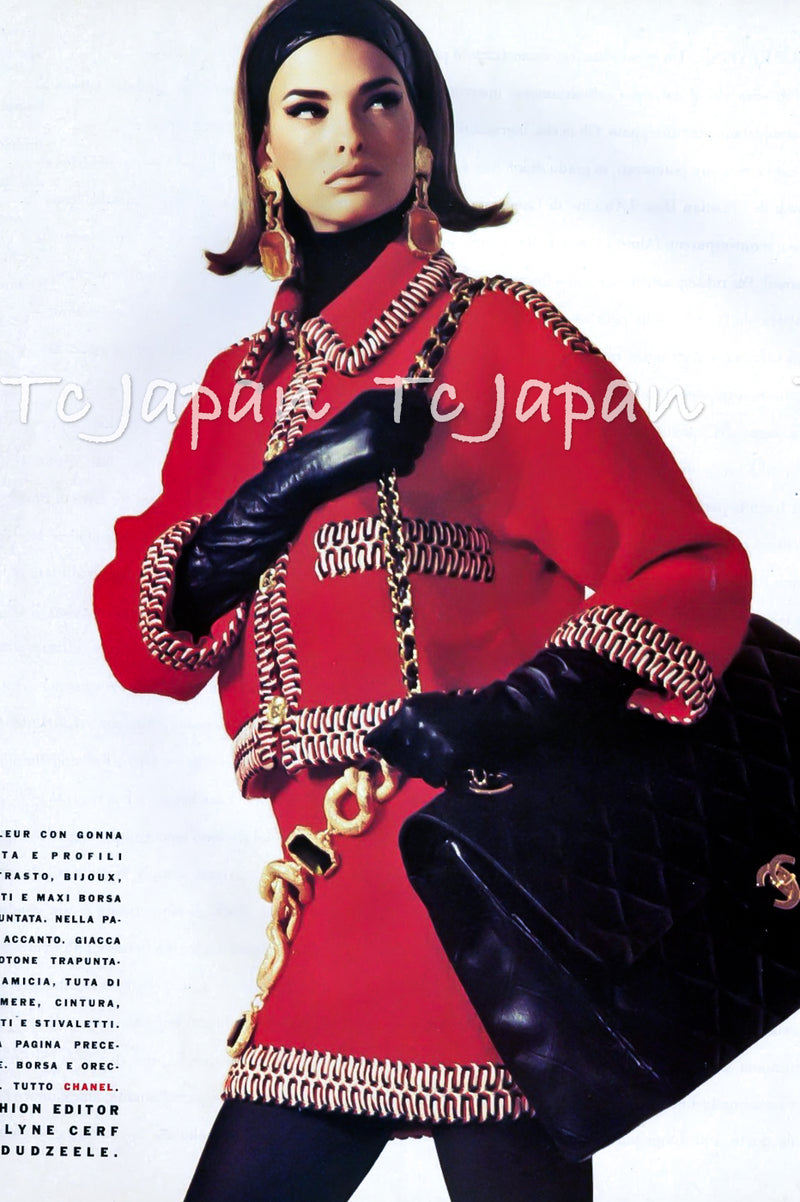 CHANEL 90A Vintage Supermodel Red Wool Tweed Skirt 34 36 シャネル ヴィンテージ スーパーモデル レッド ウール ツイード スカート 即発