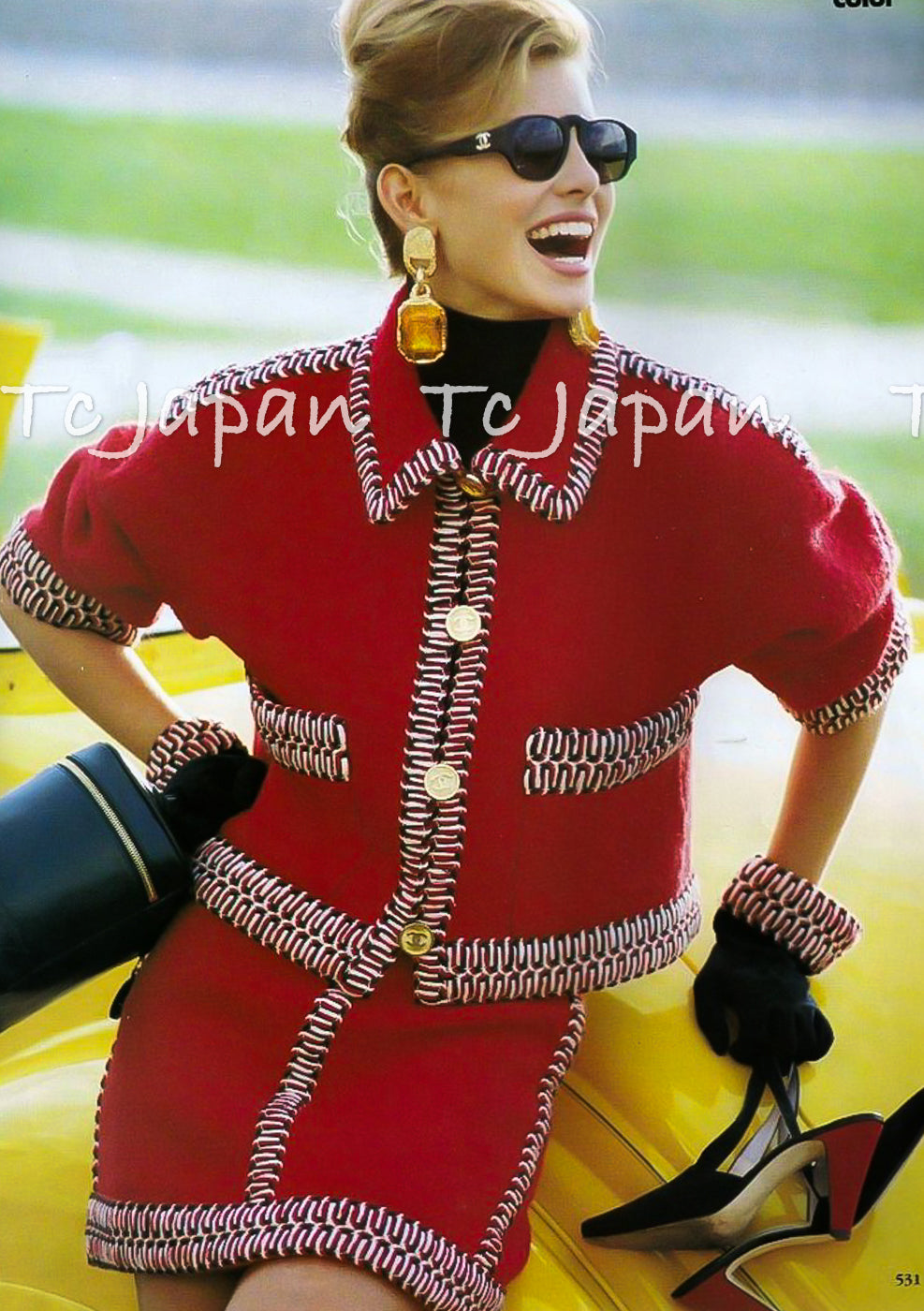 CHANEL 90A Vintage Supermodel Red Wool Tweed Skirt 34 36 シャネル ヴィンテージ スーパーモデル レッド ウール ツイード スカート 即発