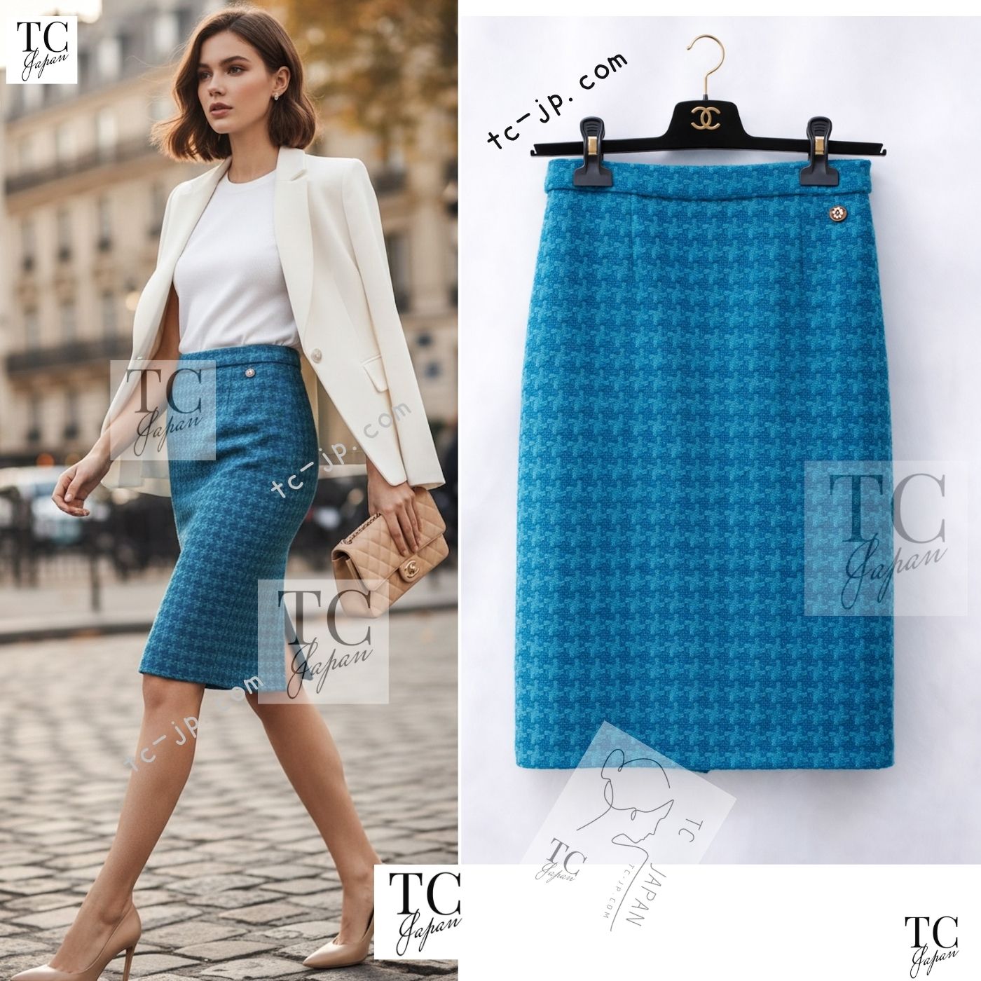 CHANEL 19A Blue Riders Wool Tweed Skirt 34 シャネル ブルー ライダース ウール ツイード スカート 即発