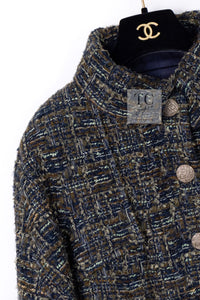 CHANEL 18PA Green Navy Khaki Tweed Jacket 36 38 シャネル グリーン ネイビー カーキ ツイード ジャケット 即発