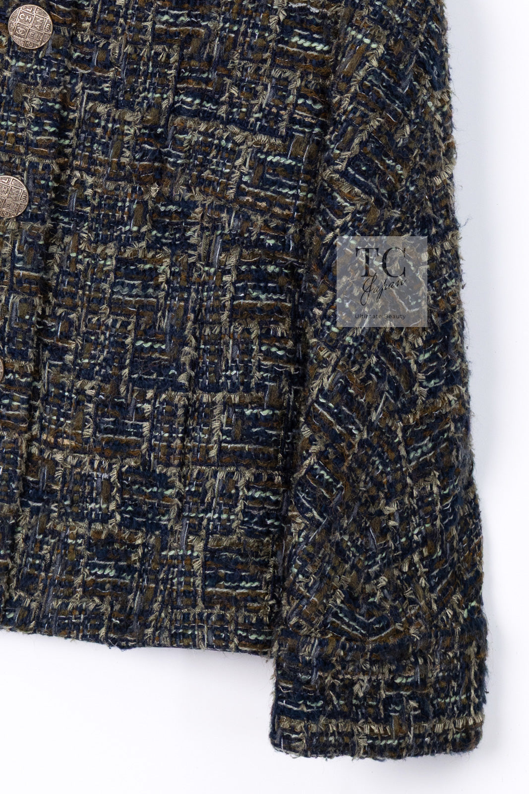 CHANEL 18PA Green Navy Khaki Tweed Jacket 36 38 シャネル グリーン ネイビー カーキ ツイード ジャケット 即発