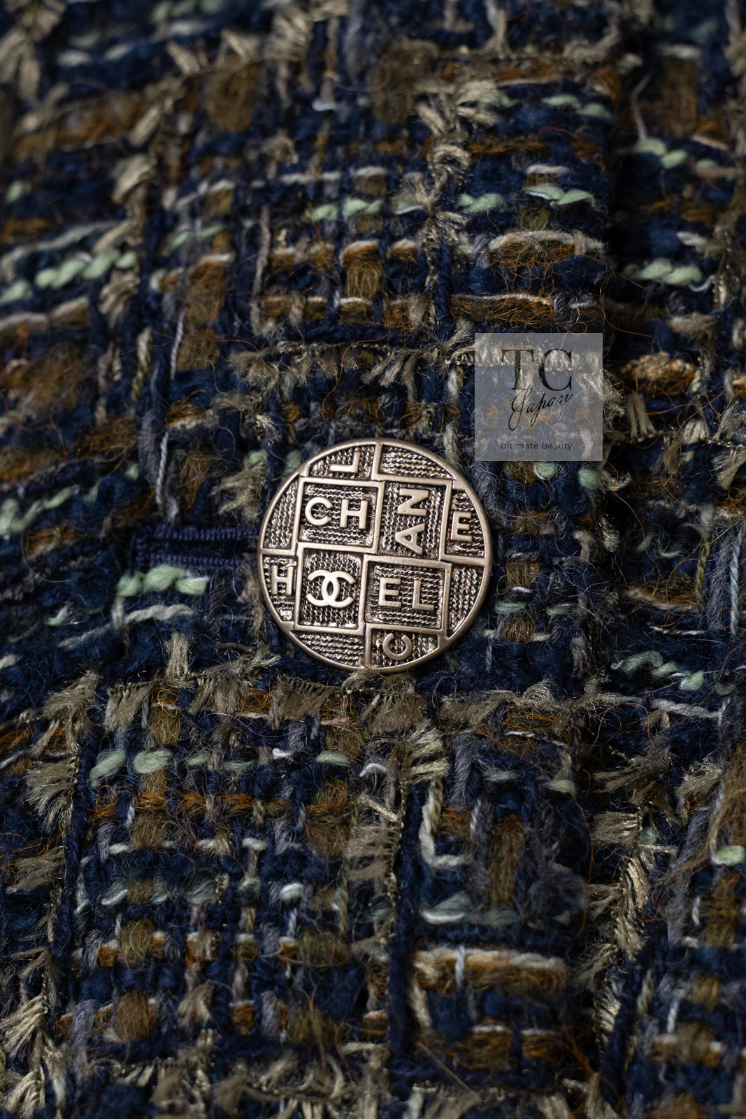 CHANEL 18PA Green Navy Khaki Tweed Jacket 36 38 シャネル グリーン ネイビー カーキ ツイード ジャケット 即発