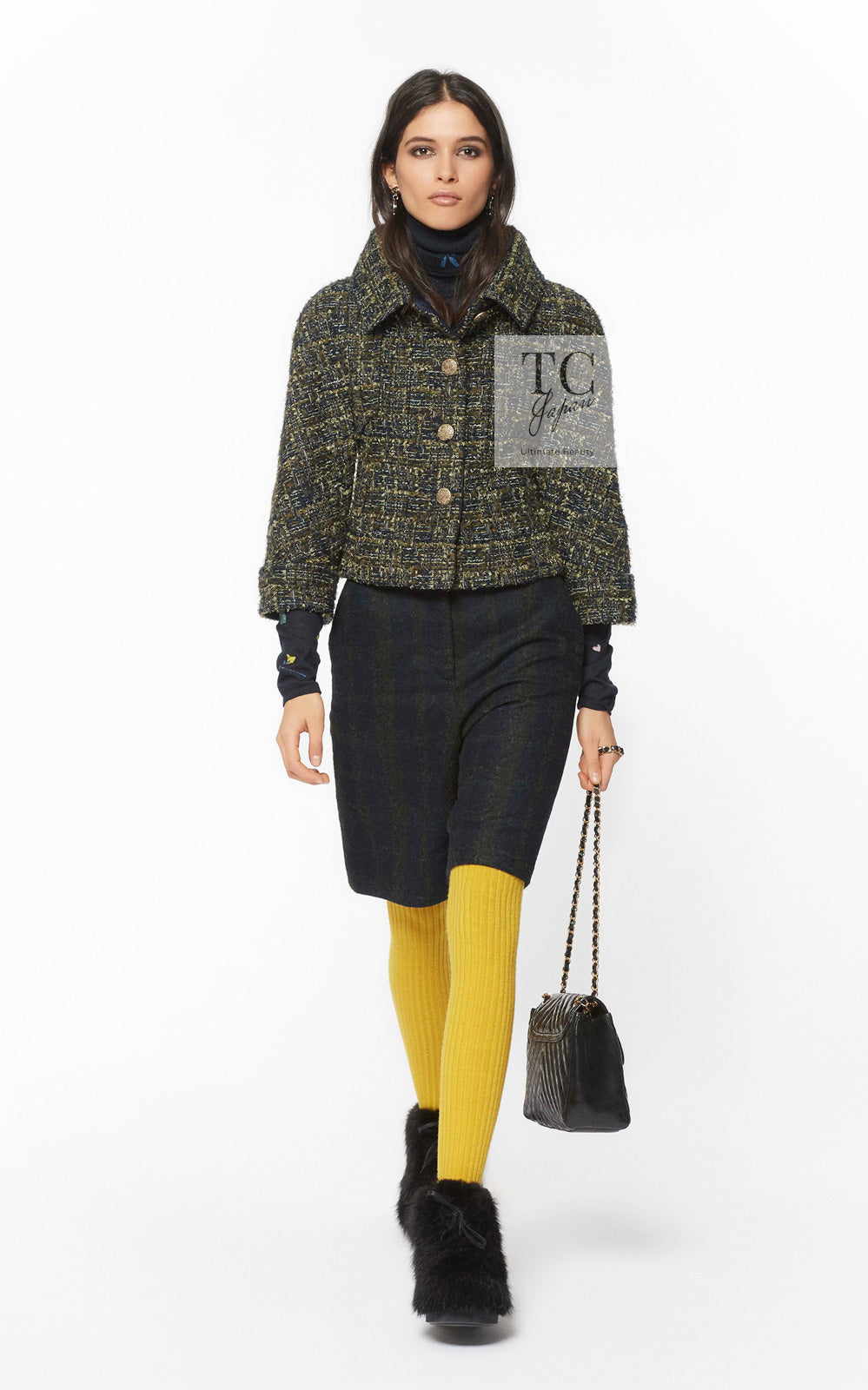 CHANEL 18PA Green Navy Khaki Tweed Jacket 36 38 シャネル グリーン ネイビー カーキ ツイード ジャケット 即発