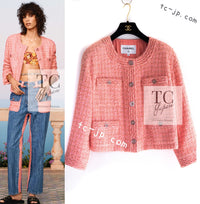 CHANEL 20PS Pink Collarless Tweed Jacket 38 40 シャネル ピンク 襟なし ココボタン ツイード ジャケット 即発