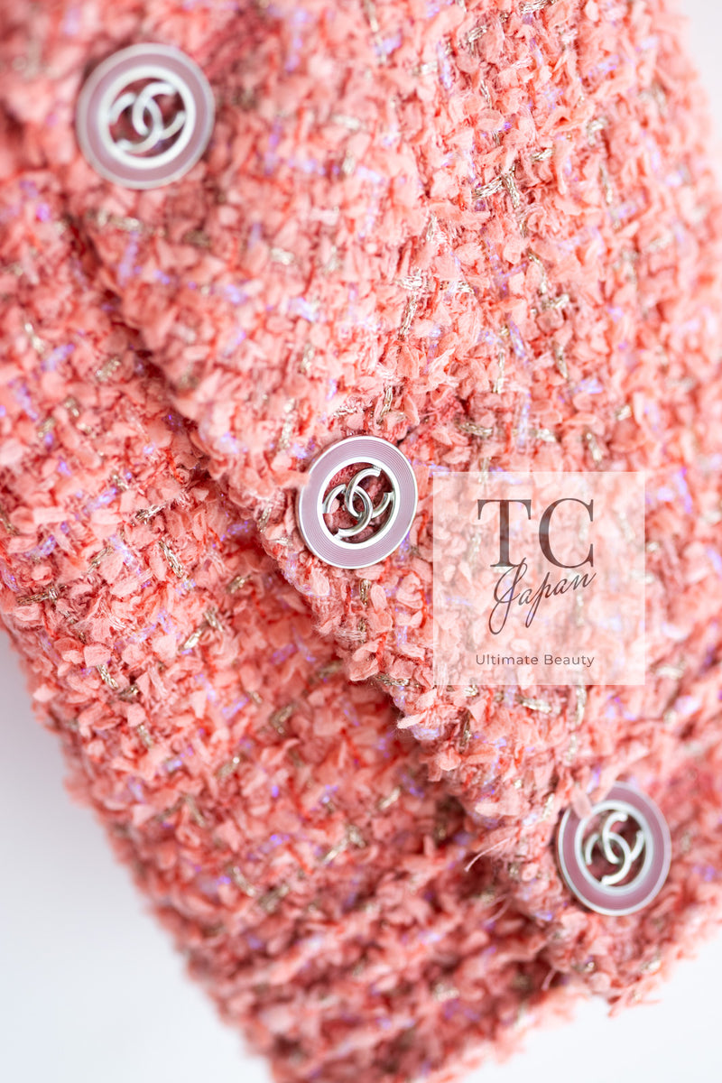 CHANEL 20PS Pink Collarless Tweed Jacket 38 40 シャネル ピンク 襟なし ココボタン ツイード ジャケット 即発