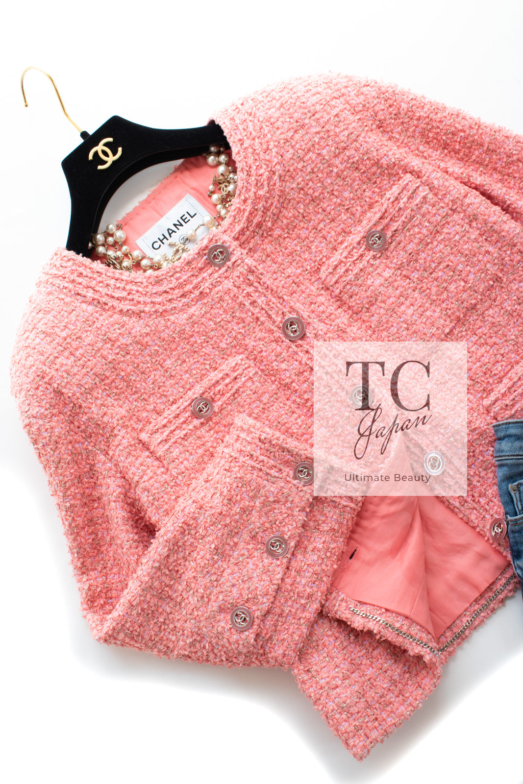 値下げ不可CHANEL シャネル　ピンクツイードジャケット CHANEL - シャネル CHANEL ノーカラーツイードジャケット P76714