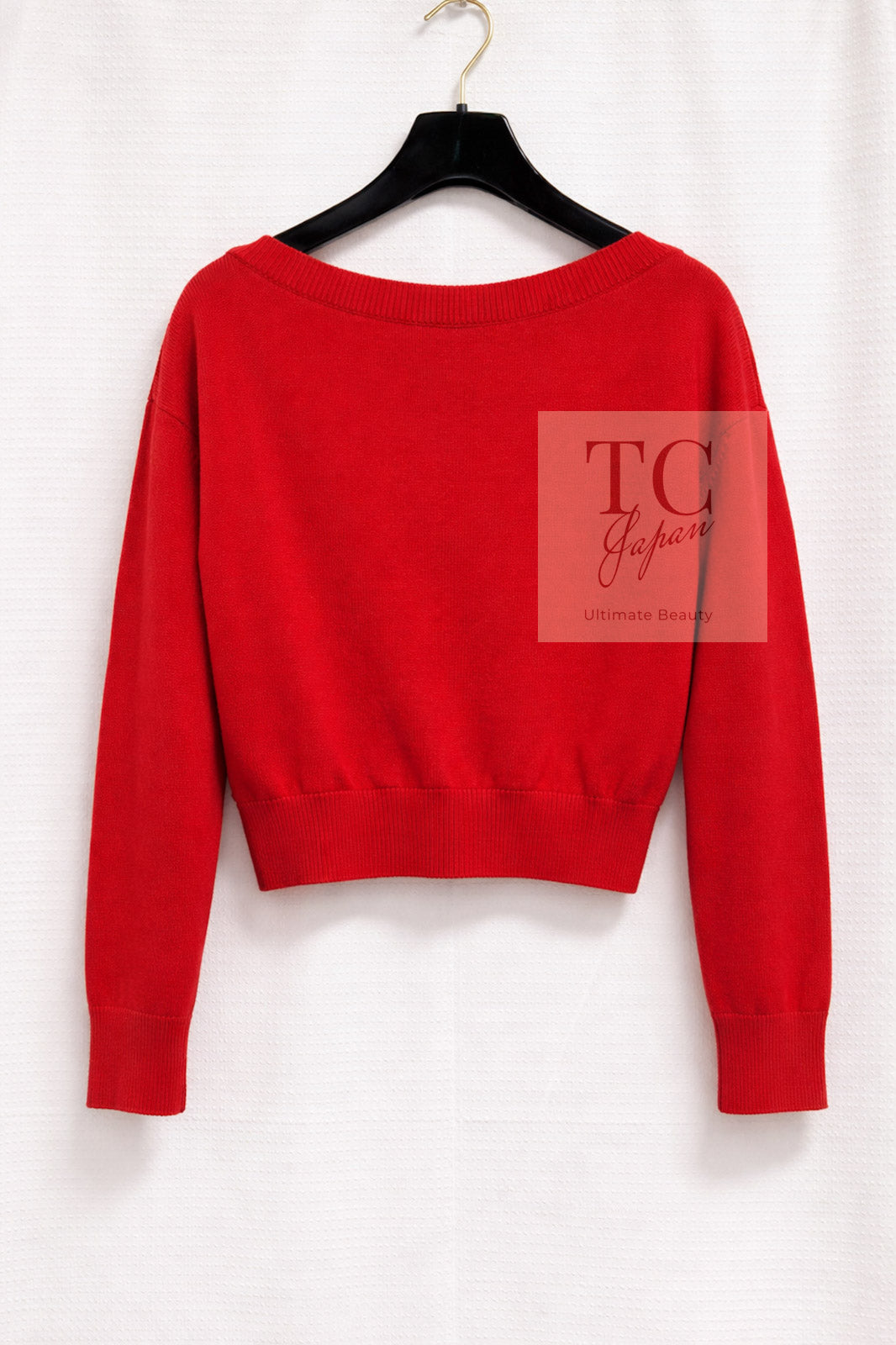 シャネル セーター CHANEL 21S レッド カシミヤ パール ロゴ ニット