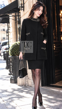 CHANEL Jacket Coat 14C Ivory Black Trim Stand Collar Wool 40 | TW