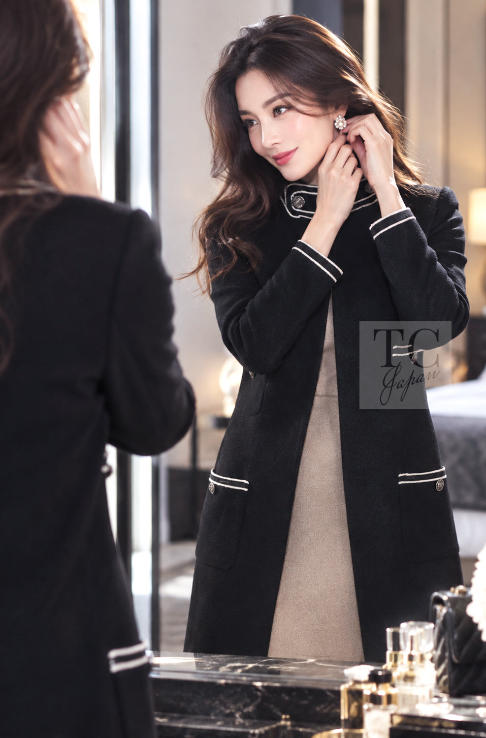 CHANEL Jacket Coat 14C Black Stand Collar Wool 38 | TW