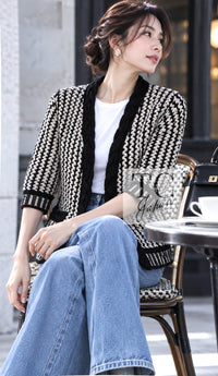 CHANEL Cardigan 18PS Black Off White Cotton Knit 38 40 | UK