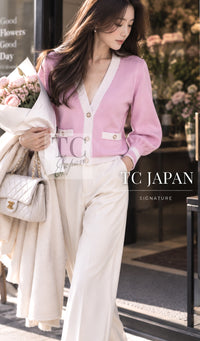 シャネル カーディガン CHANEL 23S ピンク CC ロゴ ボタン カシミヤ ニット パープル ココ マーク 100% 38 40