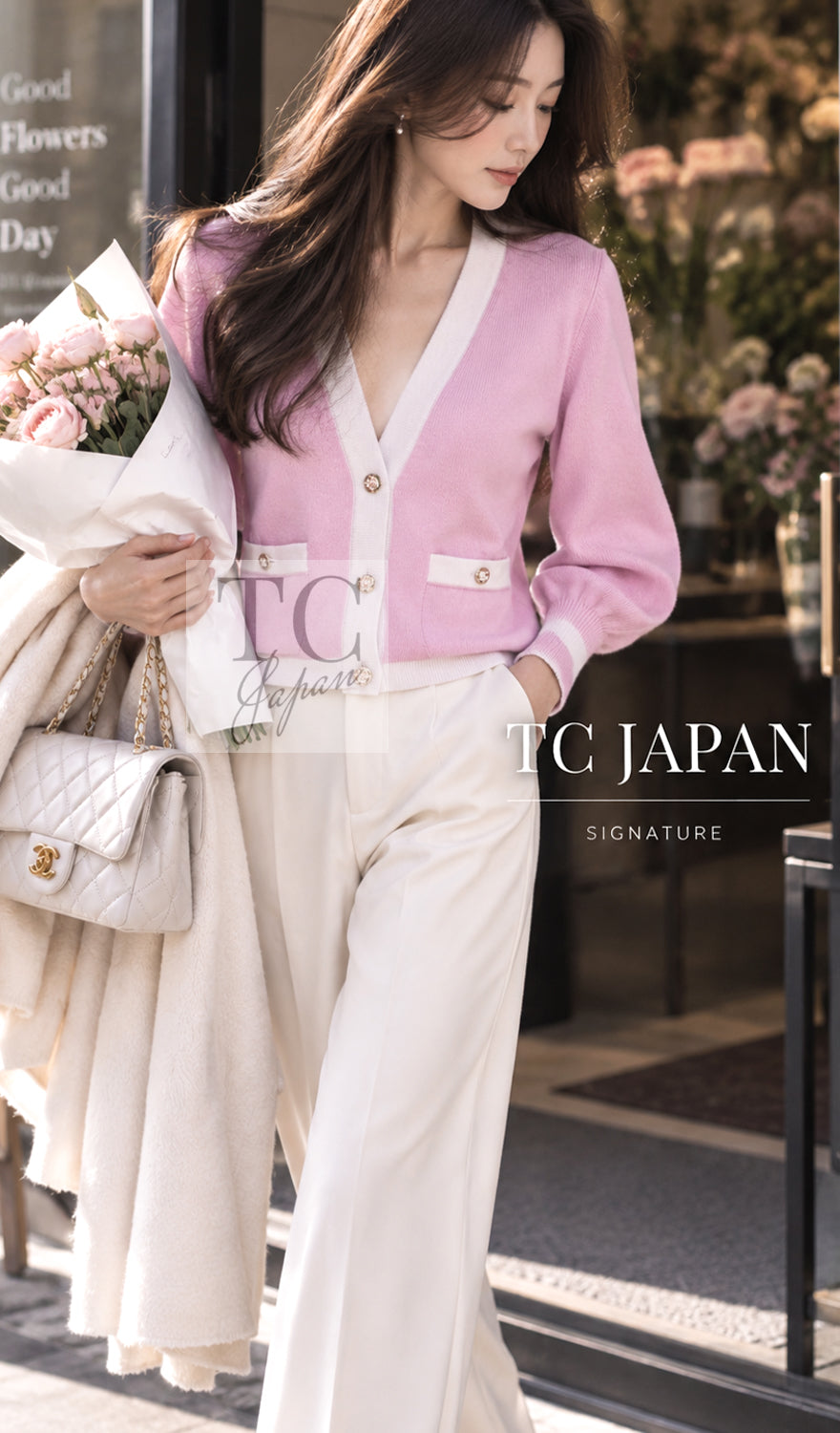 シャネル カーディガン CHANEL 23S ピンク CC ロゴ ボタン カシミヤ ニット パープル ココ マーク 100% 38 40