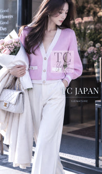 CHANEL Cardigan 23S Puple Pink CC Logo Buttons Cashmere Knit Purple Coco Button 38 40 | HK