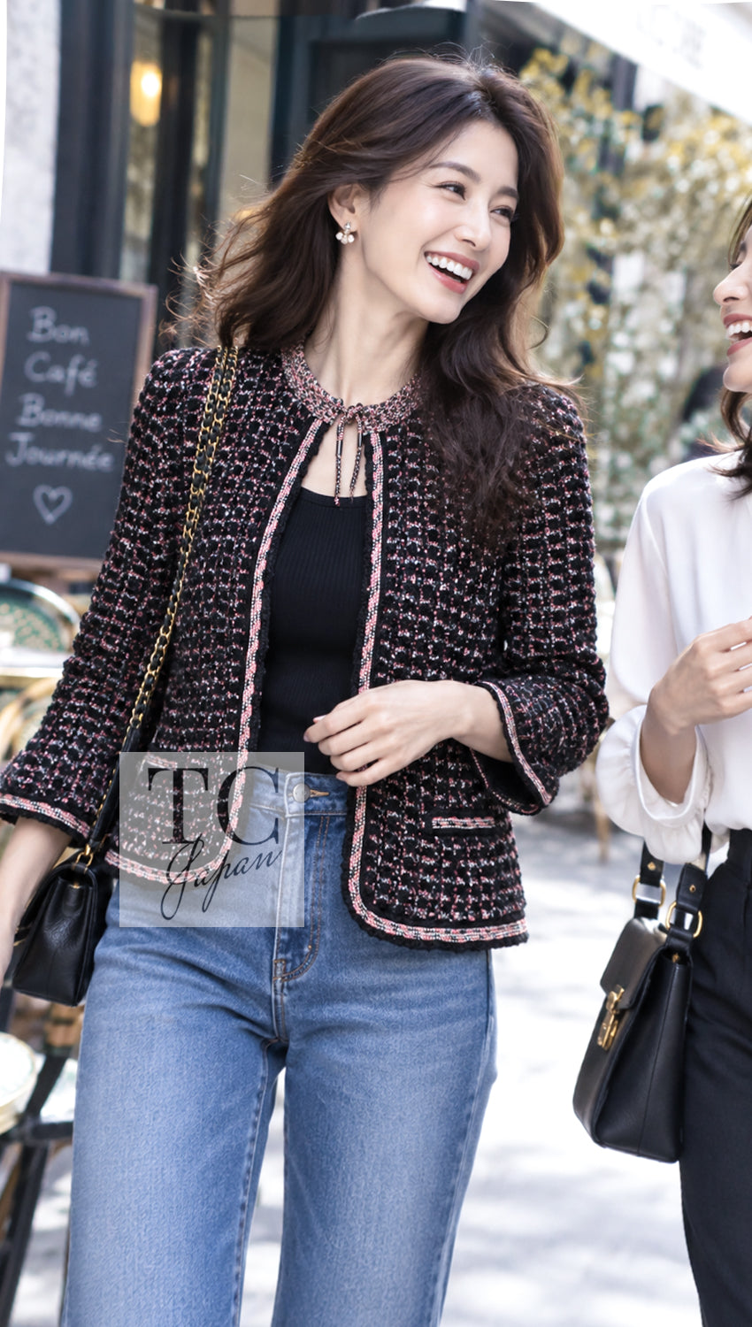 CHANEL Cardigan 12S Navy Black Chain Cotton Knit 36 38 | HK