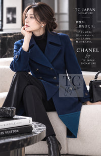 CHANEL Coat 13A Dark Deep Blue Green Double Wool 36 38 | HK