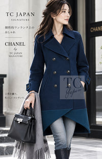 CHANEL Coat 13A Dark Deep Blue Green Double Wool 36 38 | HK