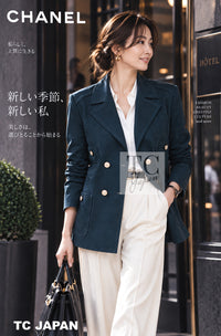 CHANEL Jacket Coat 20C Dark Navy Olive Peacoat Cotton 46 | HK