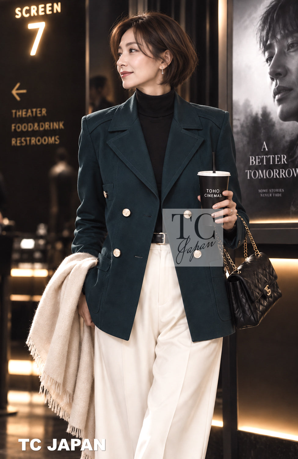 CHANEL Jacket Coat 20C Dark Navy Olive Peacoat Cotton 46 | HK