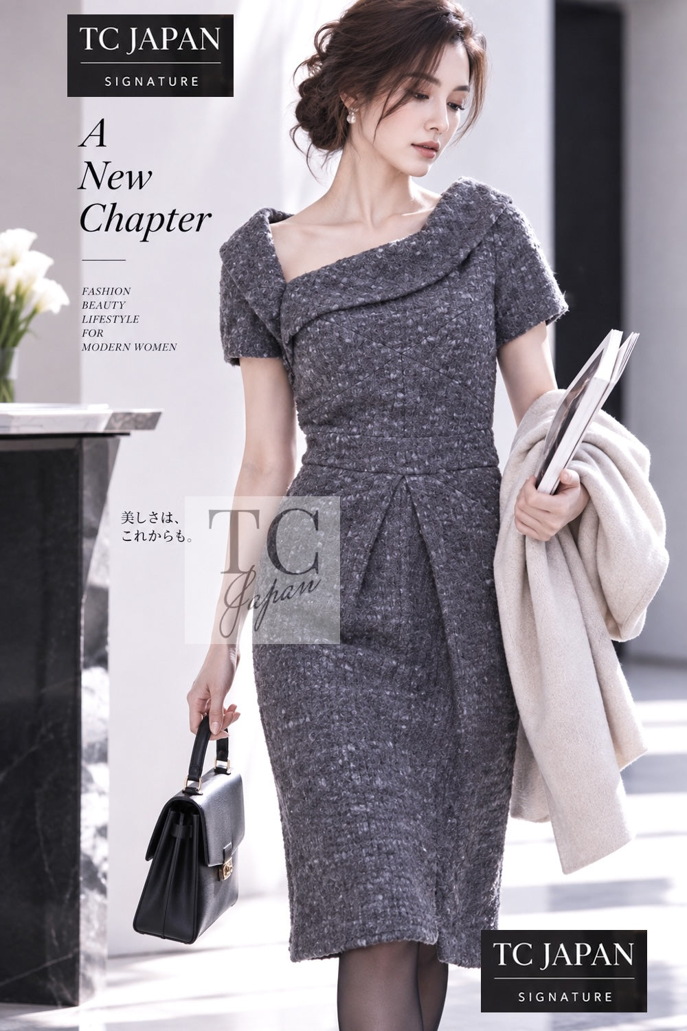 CHANEL Dress 14B Gray Soft Wool Short Sleeve 34 | HK