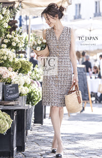 CHANEL Dress 15C White Black Gold Metallic Gripoix Button Sleeveless 34 | UK