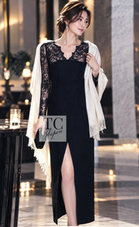 CHANEL 12A $12K Black Lace CC Logo Zipper Party Long Dress 42 | TW