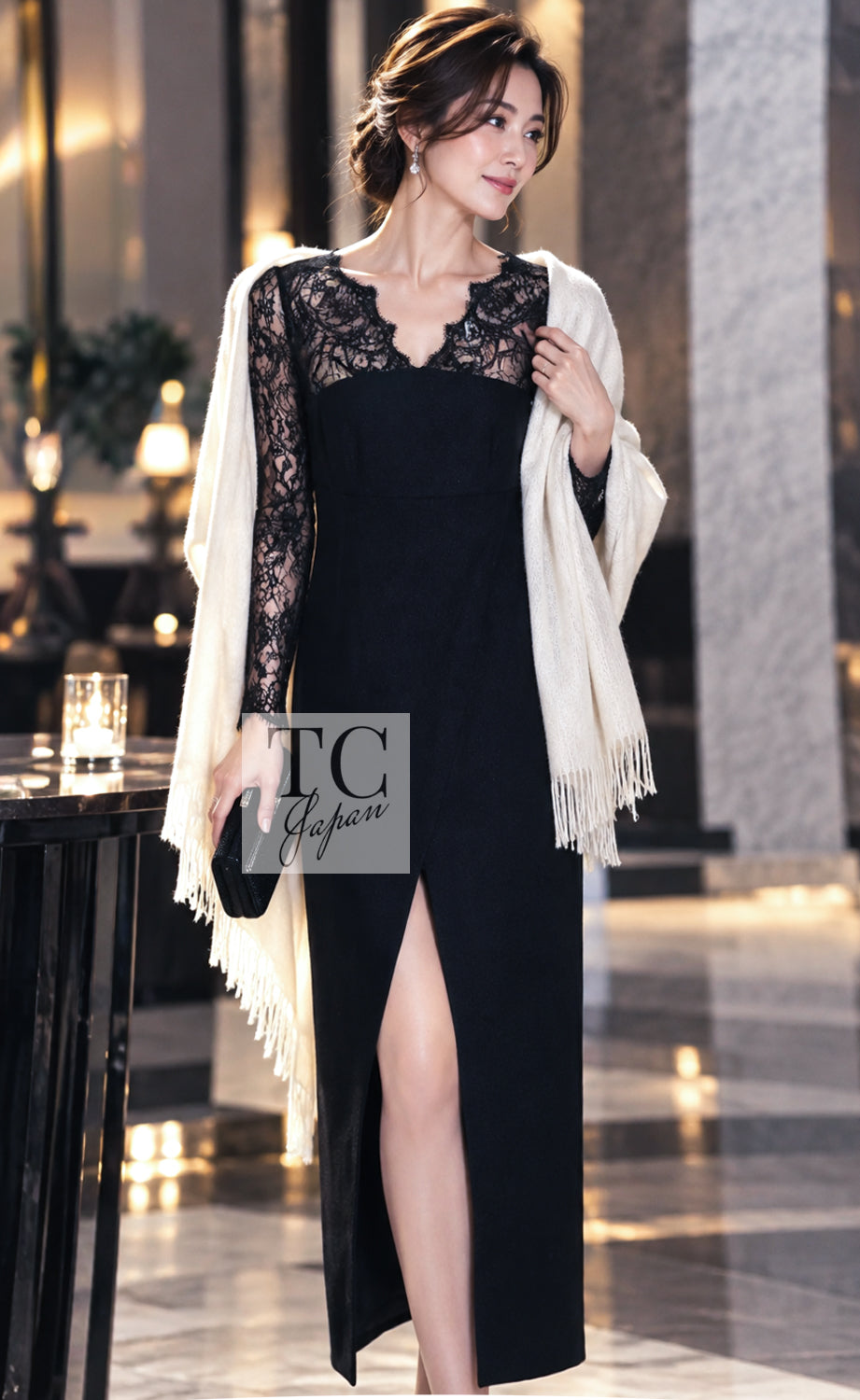 CHANEL 12A $12K Black Lace CC Logo Zipper Party Long Dress 42 | TW
