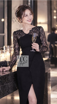 CHANEL 12A $12K Black Lace CC Logo Zipper Party Long Dress 42 | TW