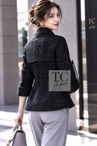 シャネル ジャケット コート CHANEL 18PA ブラック メタリック ウール ソフト 肉厚 ふんわり 40