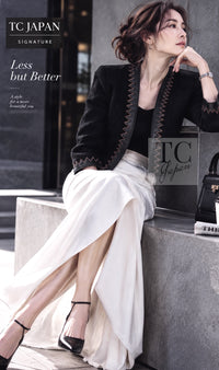 CHANEL Jacket 15PF Black Wool Mohair Leather Trim Collarless 34 | UK
