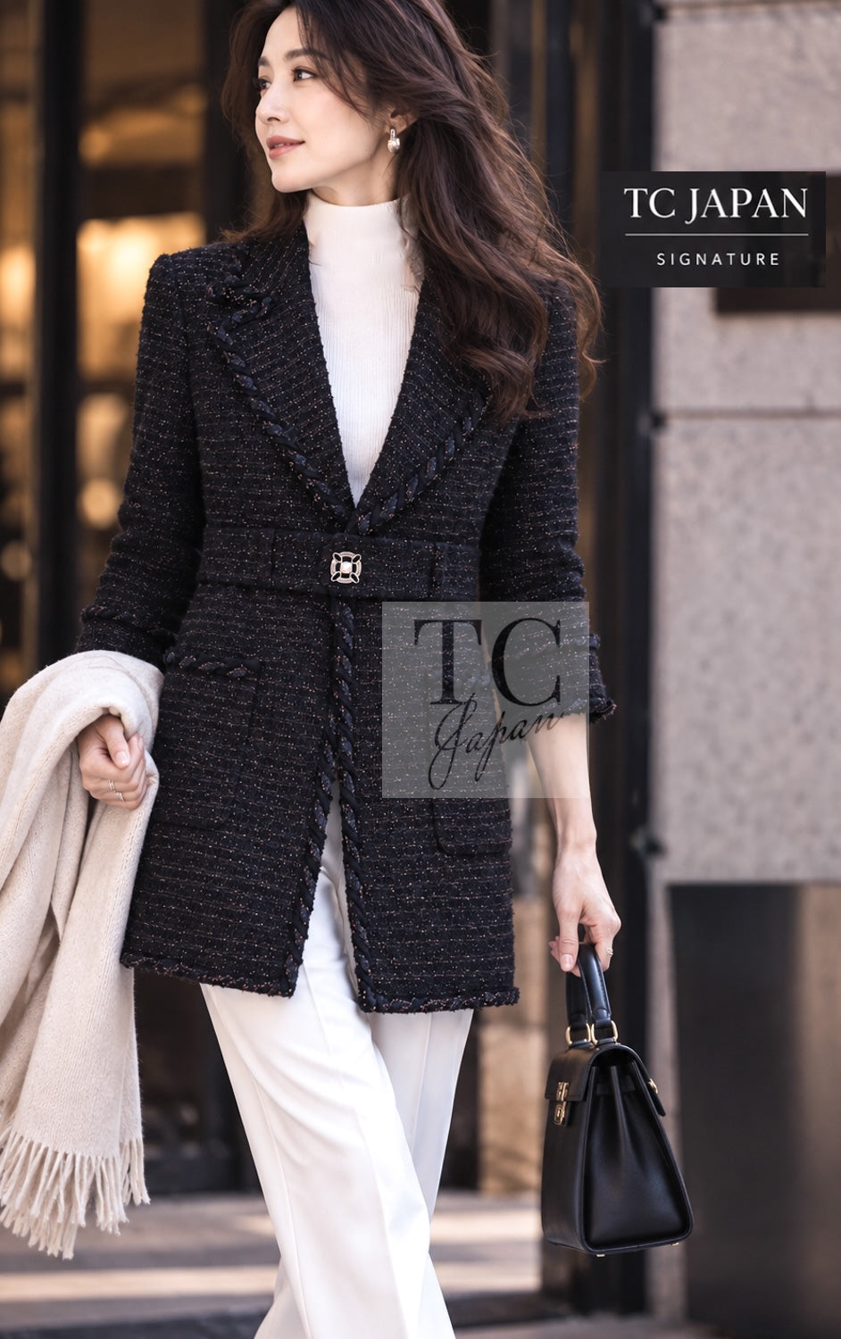 シャネル ジャケット CHANEL 07PF ブラック ブルー メタリック ツイード ネイビー 36