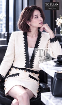 CHANEL Jacket Skirt Suit 15PF Ivory Wool Mohair Leather Trim 34 36 | TW