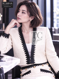 CHANEL Jacket Skirt Suit 15PF Ivory Wool Mohair Leather Trim 34 36 | TW