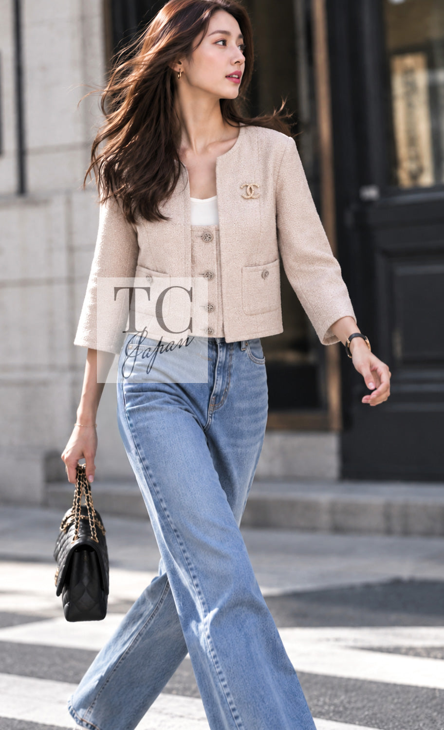 シャネル ジャケット CHANEL 14C ベージュ CC ボタン クロップド CCロゴボタン 40 42