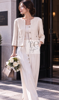 シャネル ジャケット CHANEL 14C ベージュ CC ボタン クロップド CCロゴボタン 40 42