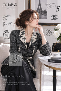 CHANEL Jacket Skirt Suit 06S Gray Beige CC Logo Tweed 38 | UK