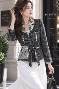 CHANEL Jacket Skirt Suit 06S Gray Beige CC Logo Tweed 38 | UK
