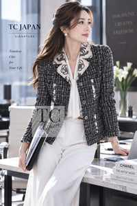 CHANEL Jacket Skirt Suit 06S Gray Beige CC Logo Tweed 38 | UK
