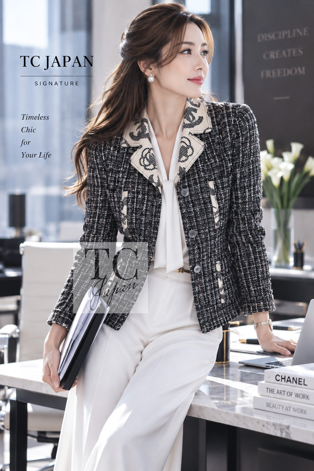 CHANEL Jacket Skirt Suit 06S Gray Beige CC Logo Tweed 38 | UK