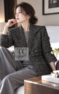 シャネル ジャケット CHANEL 12A グレー ブラック シルバー ゴールド メタリック ツイード 38