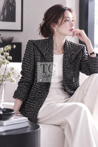 シャネル ジャケット CHANEL 12A グレー ブラック シルバー ゴールド メタリック ツイード 38