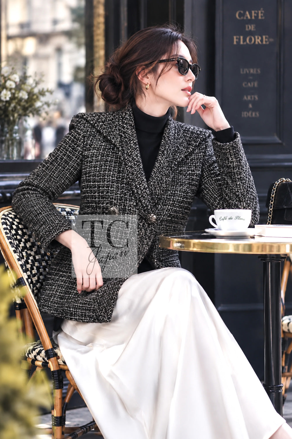 シャネル ジャケット CHANEL 12A グレー ブラック シルバー ゴールド メタリック ツイード 38