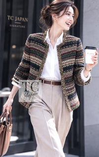 CHANEL Jacket 15PF Beige Green Black Tweed Multicolor 38 | TW