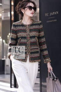 CHANEL Jacket 15PF Beige Green Black Tweed Multicolor 38 | TW