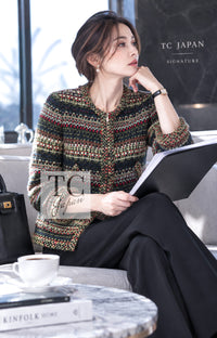 CHANEL Jacket 15PF Beige Green Black Tweed Multicolor 38 | TW