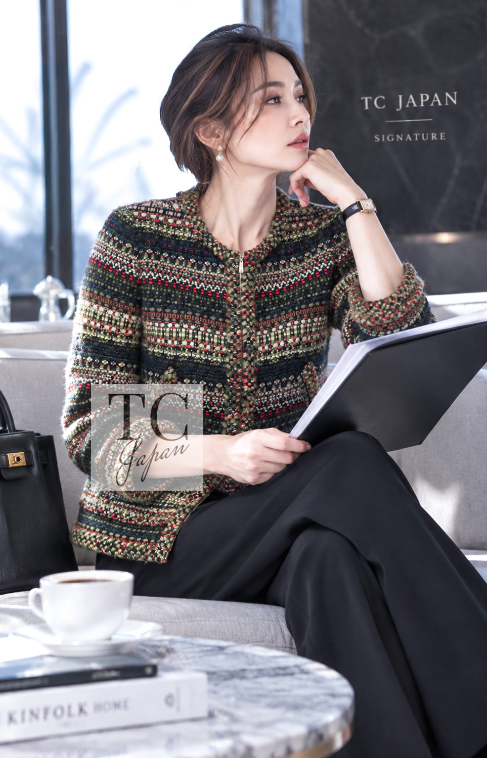 CHANEL Jacket 15PF Beige Green Black Tweed Multicolor 38 | TW