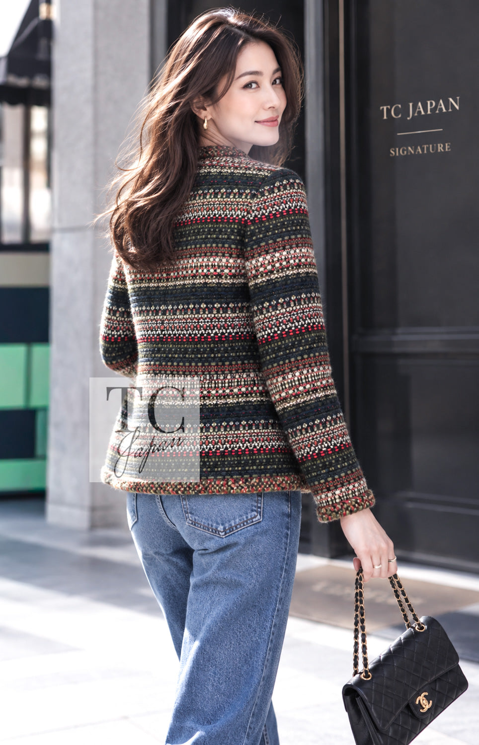 CHANEL Jacket 15PF Beige Green Black Tweed Multicolor 38 | TW