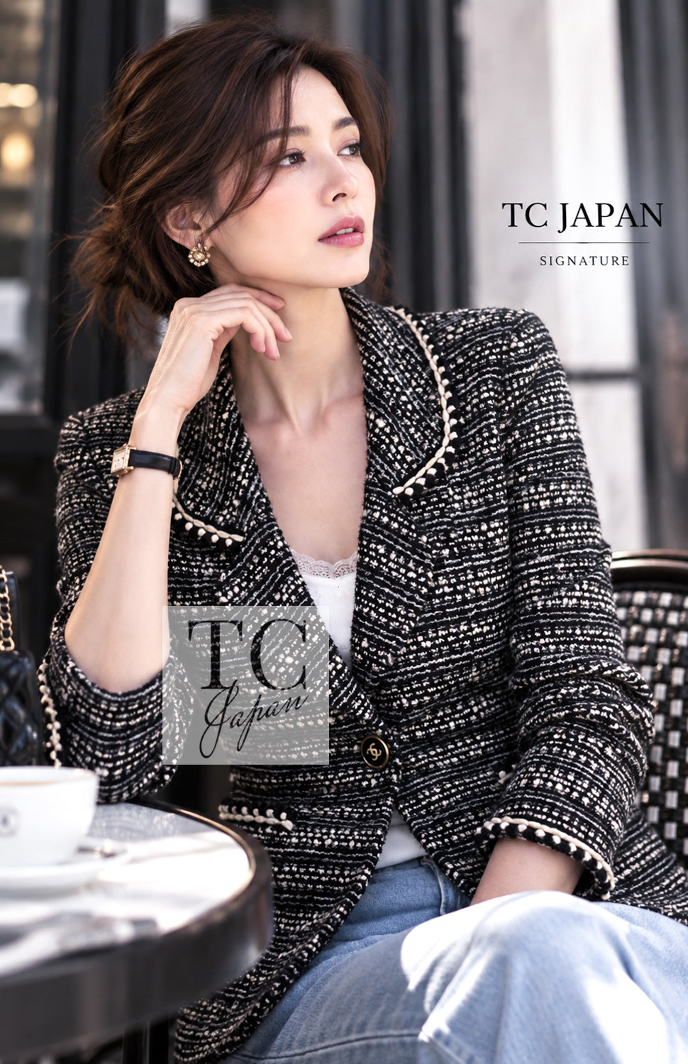CHANEL Jacket 94A Vintage Black Mix Wool Tweed 36 38 | US