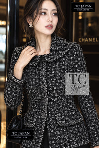 CHANEL Jacket 13B Black Gray Peter Pan Collar Wool Tweed 36 38 | HK