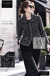 CHANEL Jacket 13B Black Peter Pan Collar CC Button Wool Tweed 42 | TW